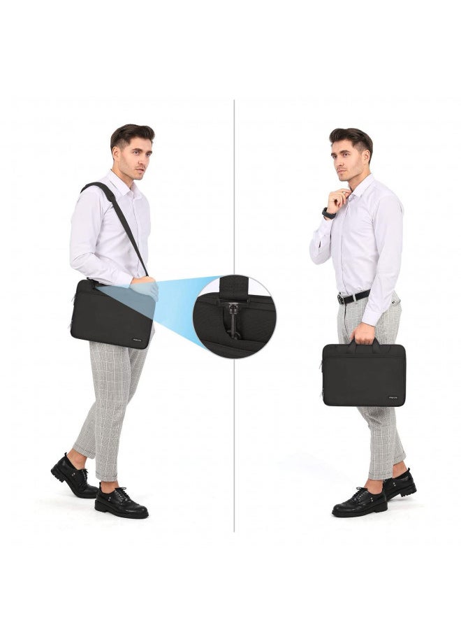 MOSISO 360 Protective Laptop Shoulder Bag Compatible with MacBook Air 15 inch M2 A2941 2023/Pro 16 inch M3 M2 M1 2023-2019, 15-15.6 inch Notebook,Matching Color Sleeve with Belt, Black