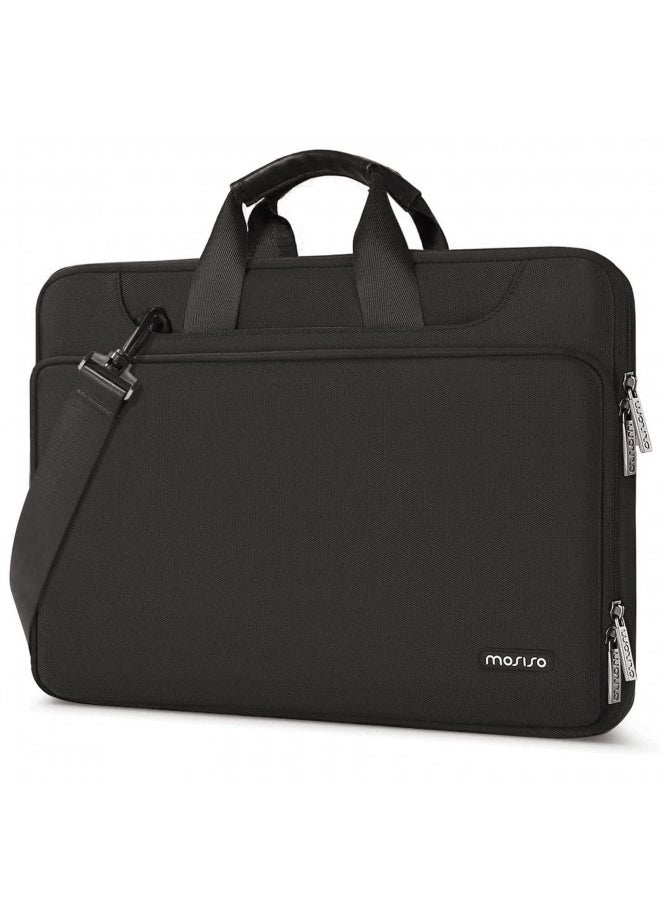 MOSISO 360 Protective Laptop Shoulder Bag Compatible with MacBook Air 15 inch M2 A2941 2023/Pro 16 inch M3 M2 M1 2023-2019, 15-15.6 inch Notebook,Matching Color Sleeve with Belt, Black