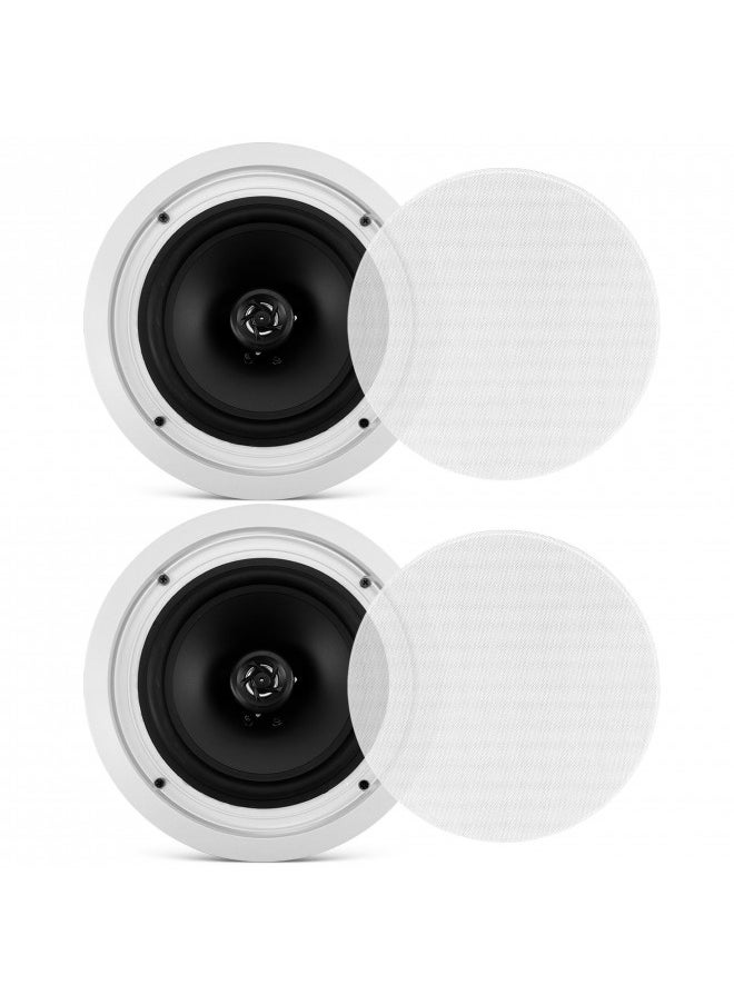 Pyle 8 Ceiling Wall Mount Speakers - Pair of 2-Way Midbass Woofer Speaker 70v Transformer Directable 1 Titanium Dome Tweeter Design w/ 55Hz-22kHz Frequency Response & 300 Watts Peak - Pyle PDIC80T White