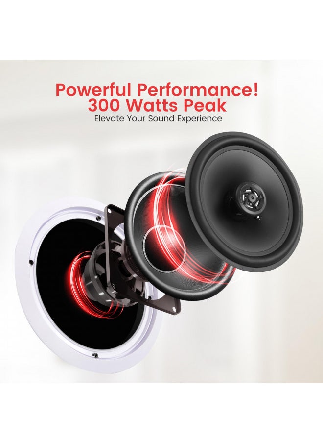 Pyle 8 Ceiling Wall Mount Speakers - Pair of 2-Way Midbass Woofer Speaker 70v Transformer Directable 1 Titanium Dome Tweeter Design w/ 55Hz-22kHz Frequency Response & 300 Watts Peak - Pyle PDIC80T White