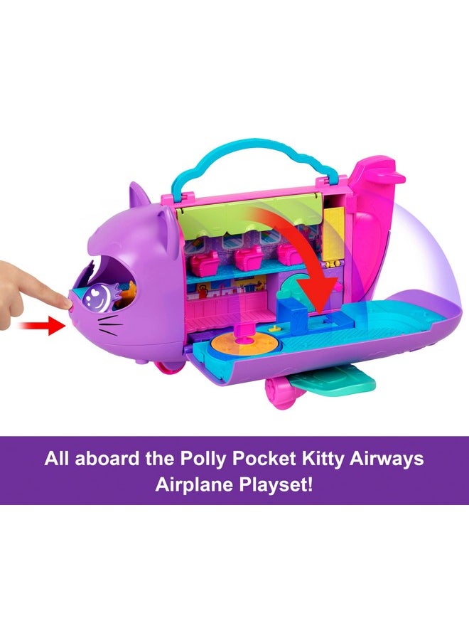 Dolls & Playset, Kitty Airways Airplane, Travel Toy With 2 Micro Dolls, Pet, Spinning Stage & Accessories