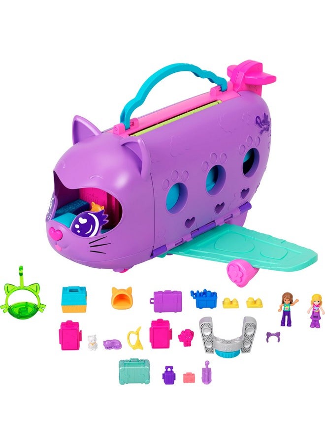 Dolls & Playset, Kitty Airways Airplane, Travel Toy With 2 Micro Dolls, Pet, Spinning Stage & Accessories