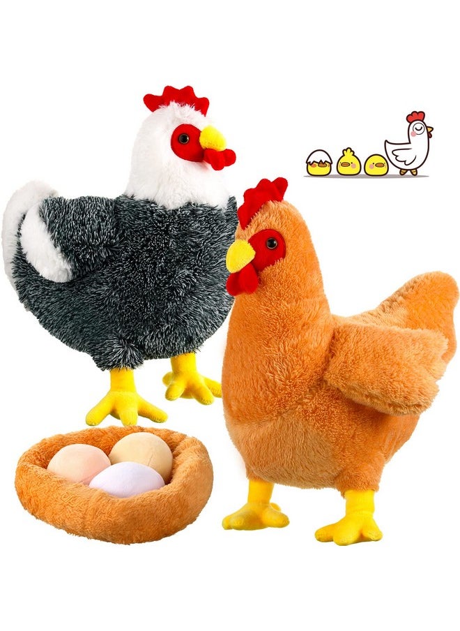 2 Pcs 12 Inch Buffy The Hen Chicken Stuffed Animal Gift Cute Chicken Plush With Eggs Large Chicken Plush Thanksgiving Gift Christmas Party Favor Birthday Supplies