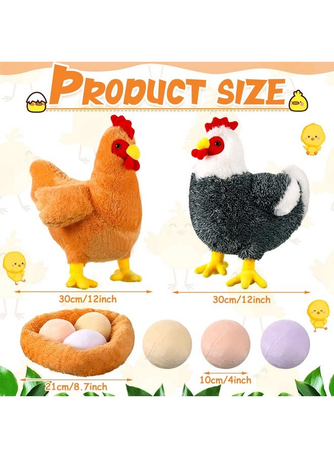 2 Pcs 12 Inch Buffy The Hen Chicken Stuffed Animal Gift Cute Chicken Plush With Eggs Large Chicken Plush Thanksgiving Gift Christmas Party Favor Birthday Supplies