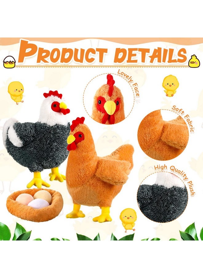 2 Pcs 12 Inch Buffy The Hen Chicken Stuffed Animal Gift Cute Chicken Plush With Eggs Large Chicken Plush Thanksgiving Gift Christmas Party Favor Birthday Supplies