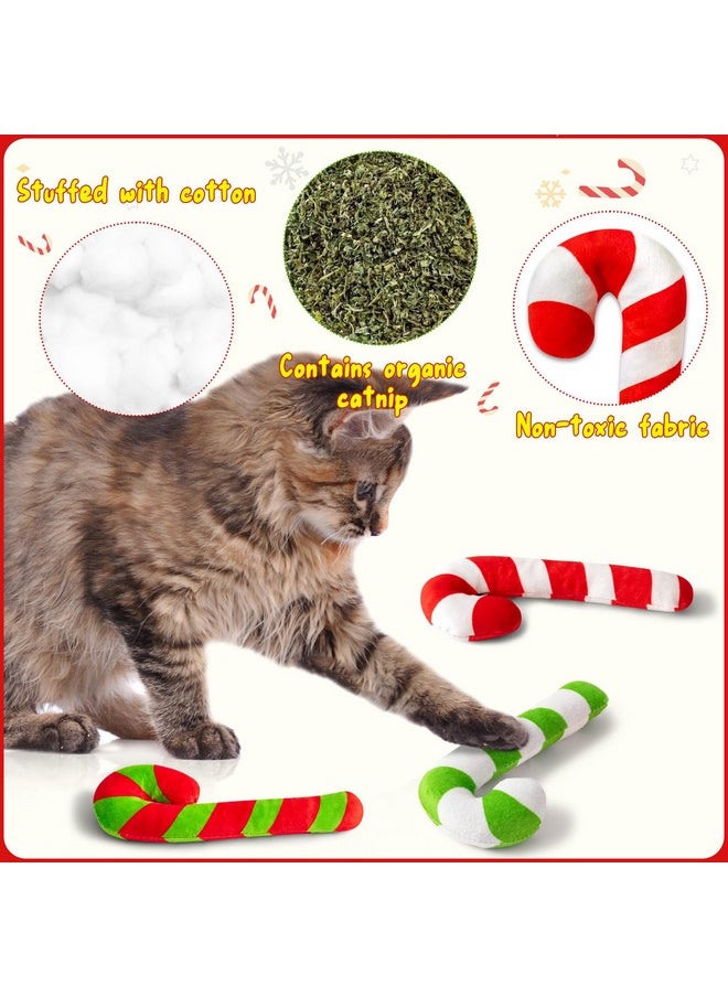 3Pcs Christmas Candy Cane Catnip Toys Gift For Cat, Indoor Cat Chew Bite Kick Plush Catmint Pet Toys Supplies For Cat Lover Xmas Gifts, Cute Interactive Cat Toy For Pet Presents (Tricolor)