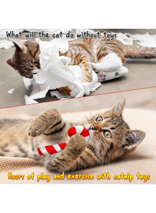 3Pcs Christmas Candy Cane Catnip Toys Gift For Cat, Indoor Cat Chew Bite Kick Plush Catmint Pet Toys Supplies For Cat Lover Xmas Gifts, Cute Interactive Cat Toy For Pet Presents (Tricolor)