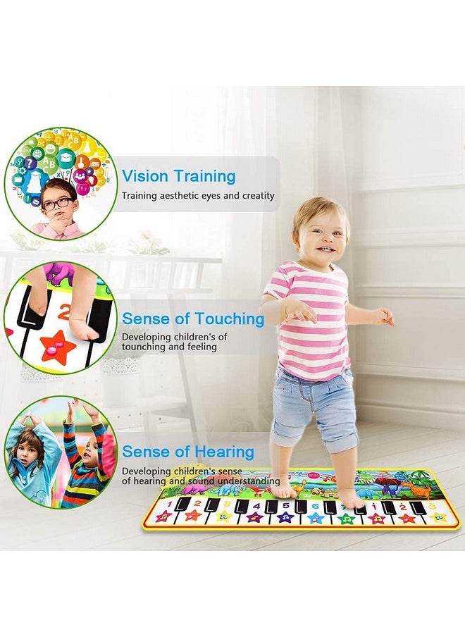 Piano Mat For Kids, 43” X 14” Floor Piano Keyboard Mat Carpet Touch Playmat With 10 Demo Songs/ 8 Dinosaur Sounds, Musical Mat Toys Gift For 1 2 3 4 5 Years Old Baby Boys Girls
