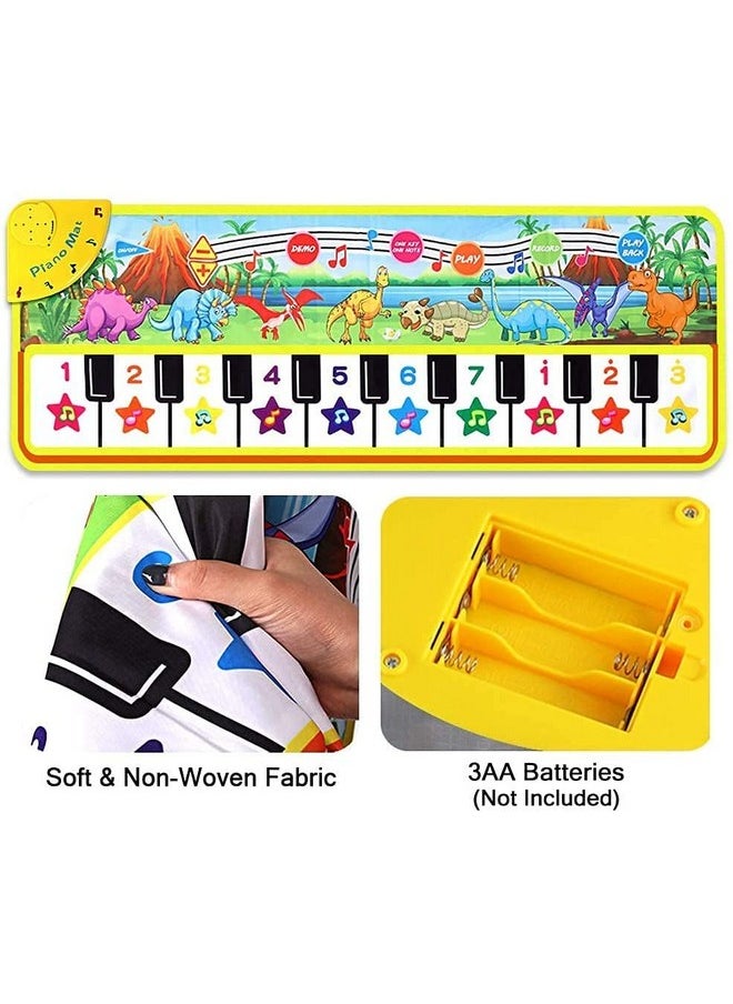 Piano Mat For Kids, 43” X 14” Floor Piano Keyboard Mat Carpet Touch Playmat With 10 Demo Songs/ 8 Dinosaur Sounds, Musical Mat Toys Gift For 1 2 3 4 5 Years Old Baby Boys Girls