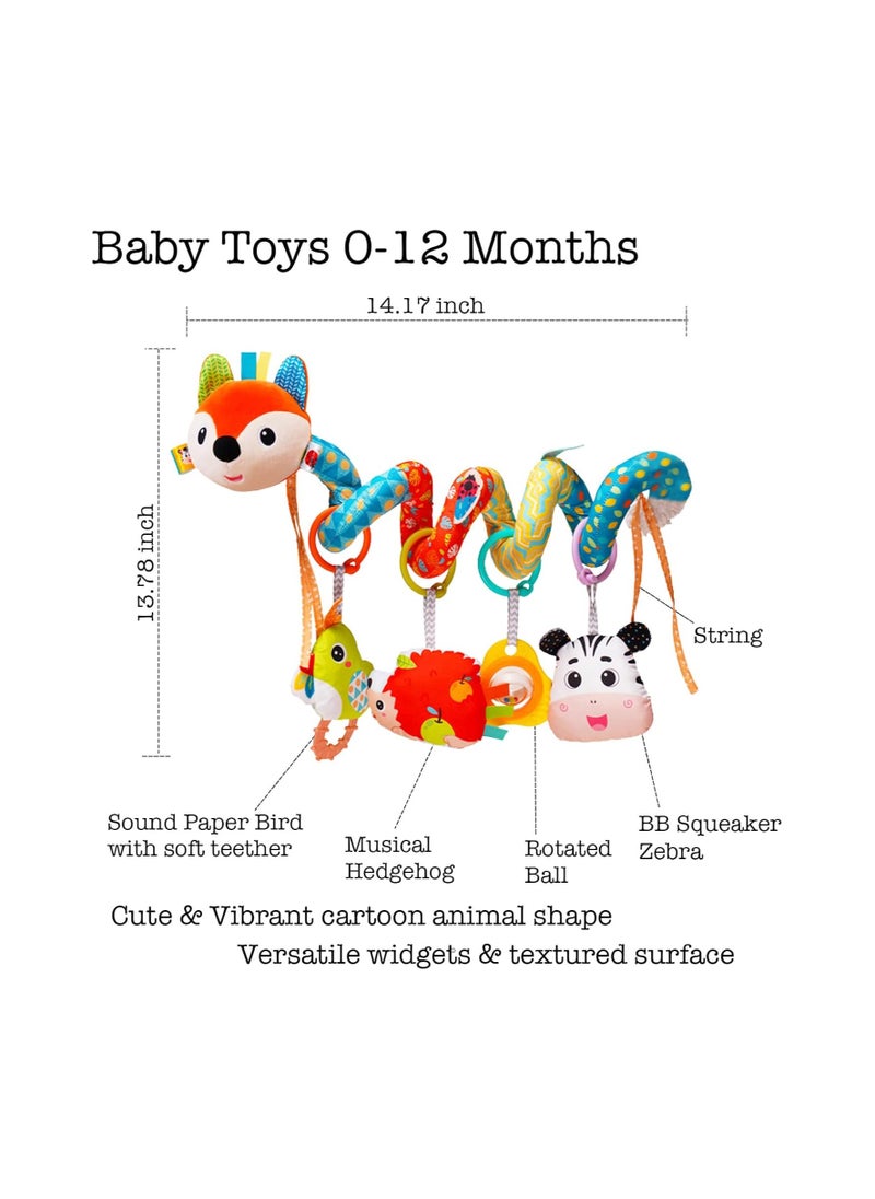 Stroller Toys Car Seat Toys for Babies Infants 0 to 6 Months Activity Spiral Plush Toys Hanging Toys Gift for Baby Boys and Girls 0 3 6 12 Months Newborn Sensory Toys with Rattles Squeaker Music Blue