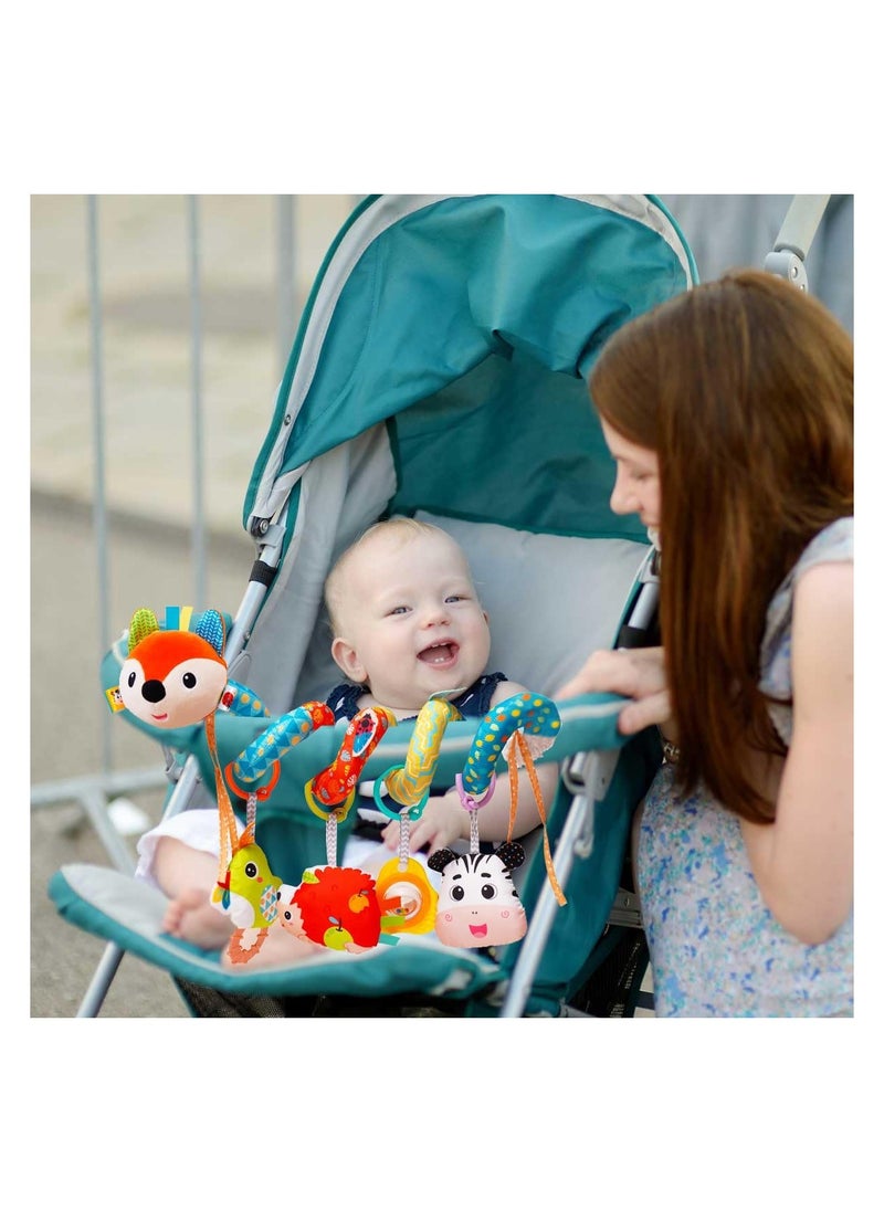 Stroller Toys Car Seat Toys for Babies Infants 0 to 6 Months Activity Spiral Plush Toys Hanging Toys Gift for Baby Boys and Girls 0 3 6 12 Months Newborn Sensory Toys with Rattles Squeaker Music Blue