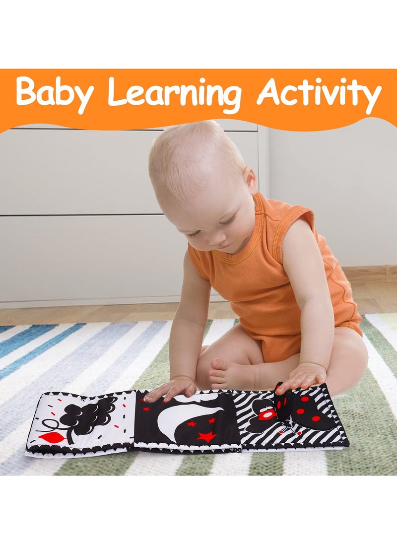 Black and White High Contrast Toys for Baby 0-3 3-6 Months Infant Tummy Time Soft Book Sensory Musical Toy 0-2-4-6 Month Babies Brain Development Montessori Crinkle Book Mirror Newborn Shower Gifts