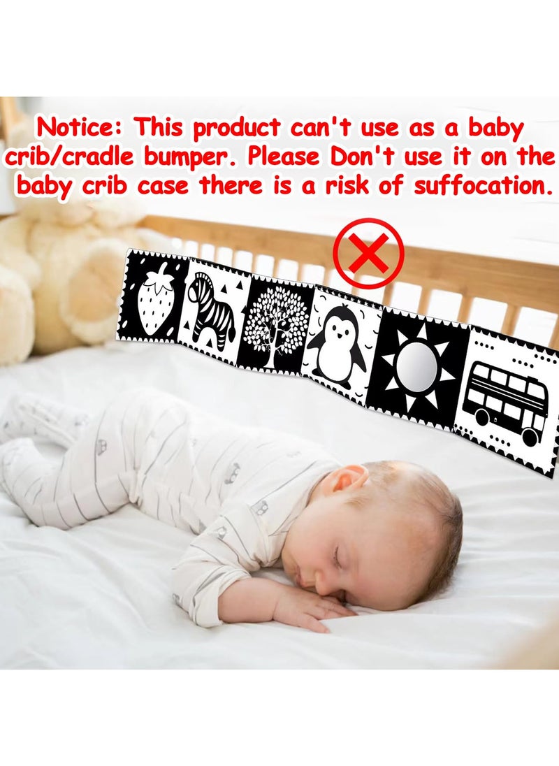 Black and White High Contrast Toys for Baby 0-3 3-6 Months Infant Tummy Time Soft Book Sensory Musical Toy 0-2-4-6 Month Babies Brain Development Montessori Crinkle Book Mirror Newborn Shower Gifts