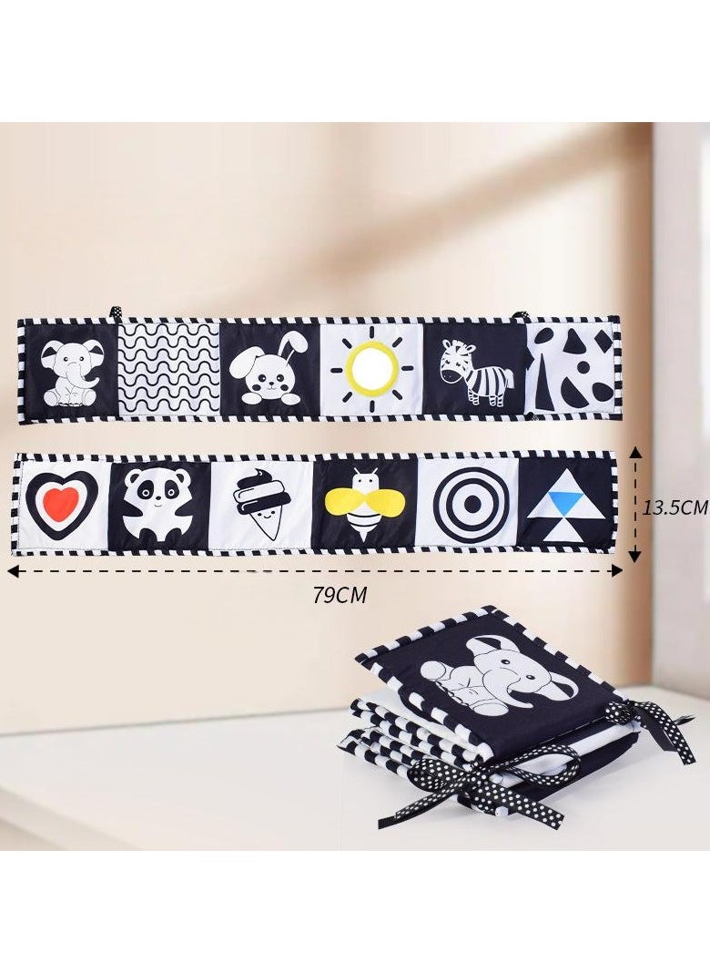 Black and White High Contrast Toys for Baby 0-3 3-6 Months Infant Tummy Time Soft Book Sensory Musical Toy 0-2-4-6 Month Babies Brain Development Montessori Crinkle Book Mirror Newborn Shower Gifts