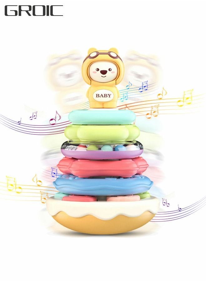 Baby Stacking Ring Toys Rattle Music Tumbler Rocking Fun Face Changing Toys, Shape Matching Montessori Educational Early Education Multifunctional