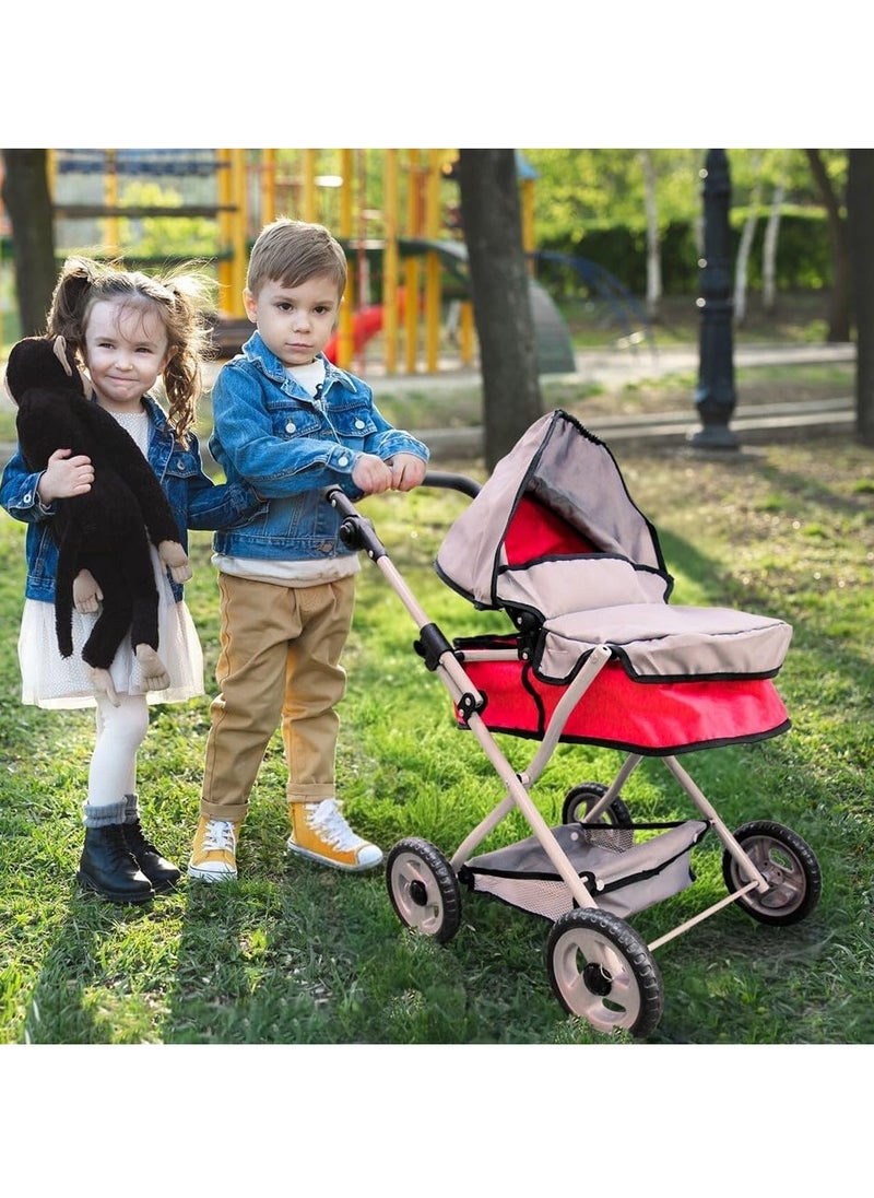 UKR 2-in-1 Doll Pram Stroller for Girls – Foldable Pushchair with Adjustable Canopy & Storage Basket, Fits Dolls up to 42 cm