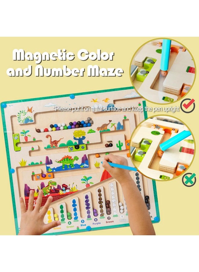 Magnetic Color And Number Maze, Montessori Toys, Wooden Color Matching Counting Puzzle Board, Learning Educational Toys For Toddlers Kids Boys Girls Preschoolers 3 4 5 Years Old (Dinosaur)