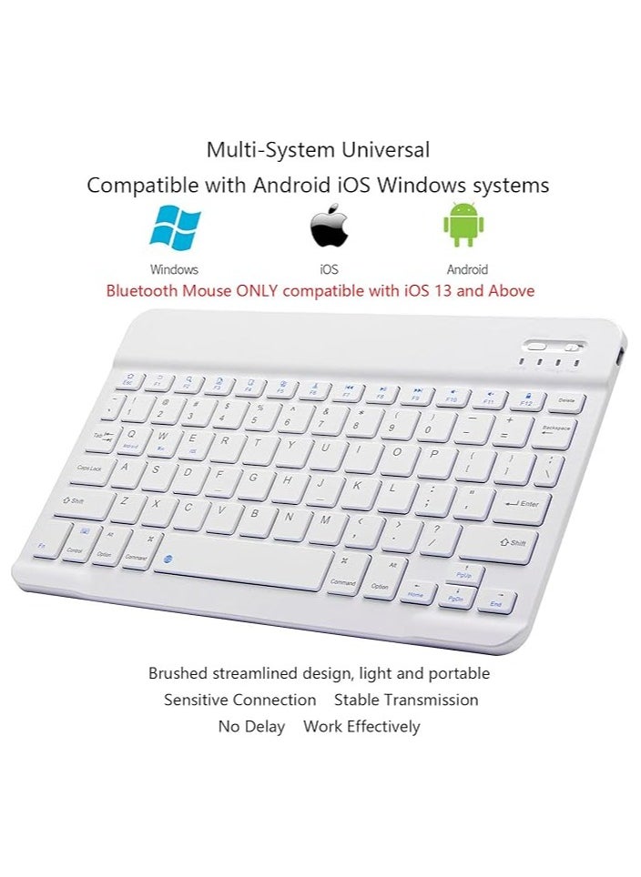 Ultra-Slim Bluetooth Keyboard and Mouse Combo Rechargeable Portable Wireless Keyboard Mouse Set for Apple iPad iPhone iOS 13 and Above Samsung Tablet Phone Smartphone Android Windows (White)