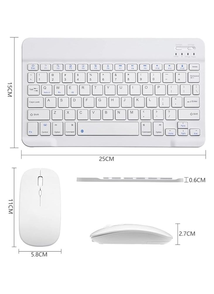 Ultra-Slim Bluetooth Keyboard and Mouse Combo Rechargeable Portable Wireless Keyboard Mouse Set for Apple iPad iPhone iOS 13 and Above Samsung Tablet Phone Smartphone Android Windows (White)