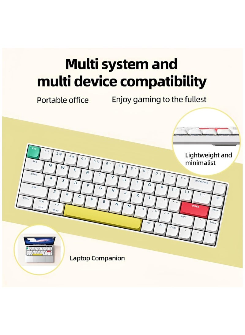 XINMENG Slim Wireless Mechanical Keyboard, 68-Key Hot-Swappable Gaming Keyboard with Bluetooth & 2.4G Connectivity, Red Switches, Compatible with Mac & Windows - White