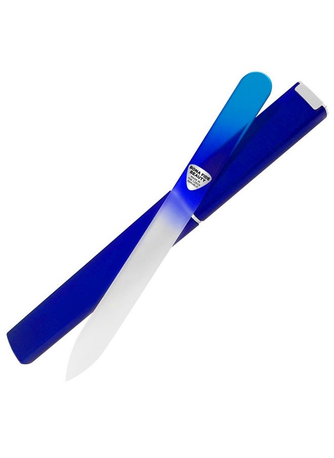Bona Fide Beauty Glass Nail File with Case, Aqua Cobalt Czech Glass Fingernail Files Handcrafted from The EU