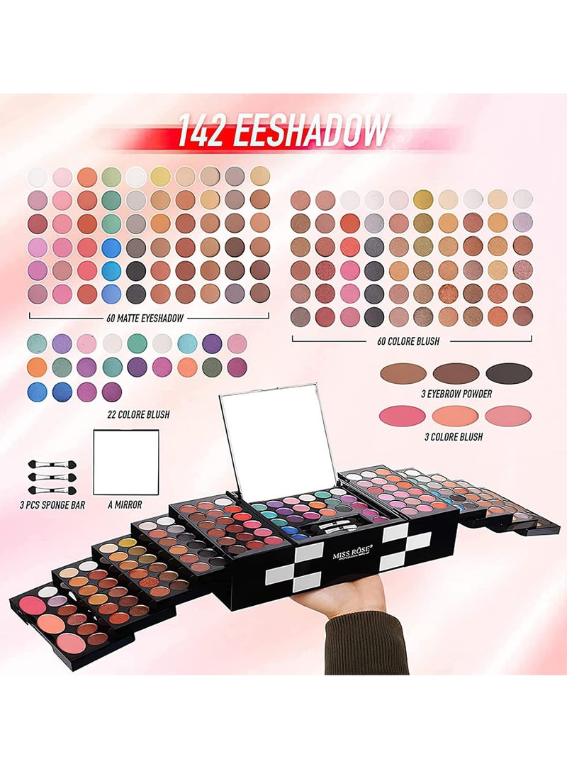 M 148 Colors Makeup Pallet,Professional Makeup Kit for Women Full Kit, All in One Makeup Sets for Women & Beginner, Include Eyeshadow, Lipstick, Eyeliner, Concealer, Makeup Brush (045 Set-Black) 045 set