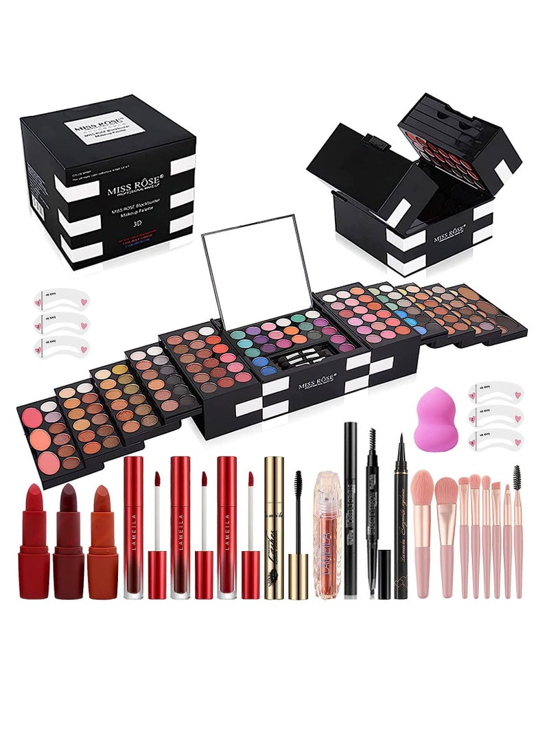 M 148 Colors Makeup Pallet,Professional Makeup Kit for Women Full Kit, All in One Makeup Sets for Women & Beginner, Include Eyeshadow, Lipstick, Eyeliner, Concealer, Makeup Brush (045 Set-Black) 045 set