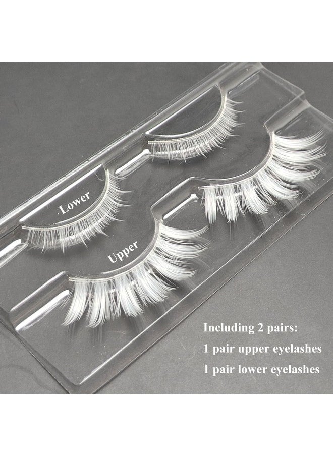 White False Eyelashes Cosplay Halloween White Lashes Extension Tools Reusable Natural Looking Anime Makeup Masquerade Party