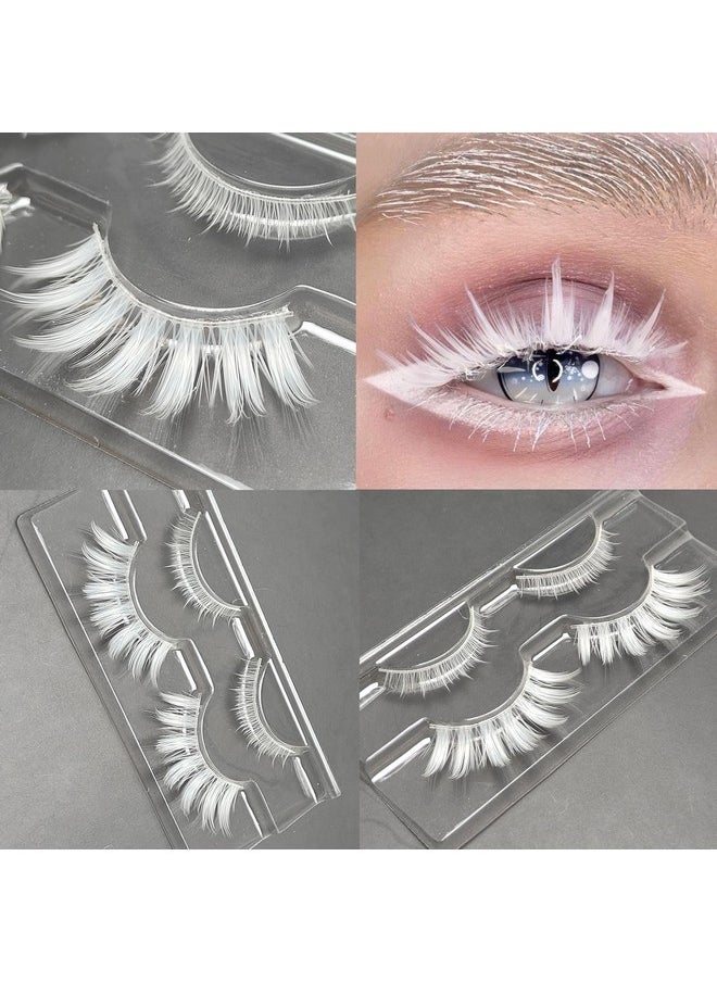 White False Eyelashes Cosplay Halloween White Lashes Extension Tools Reusable Natural Looking Anime Makeup Masquerade Party