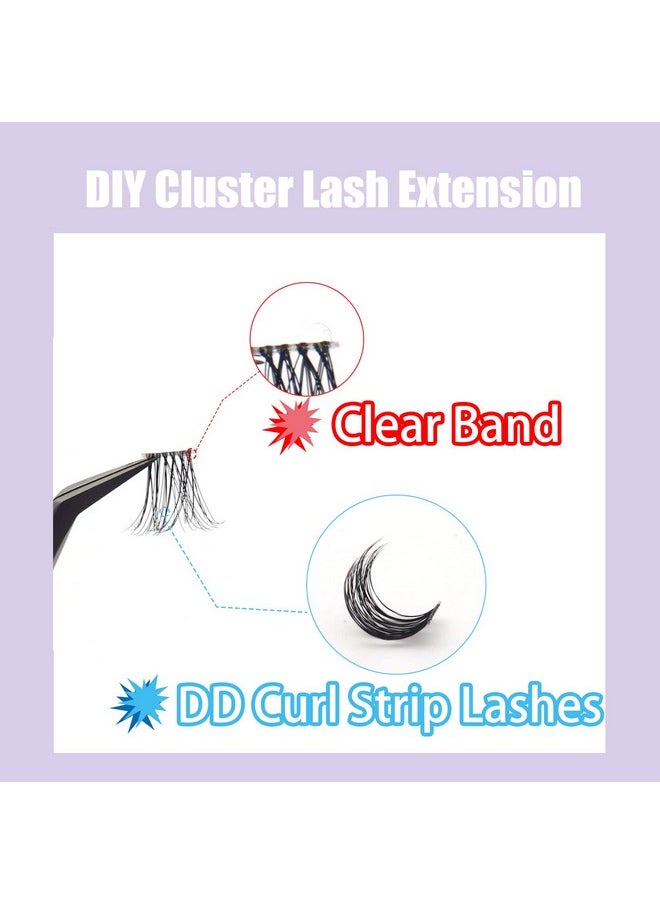 Veleasha DIY Eyelash Extension Individual Lashes with Clear Band D Curl Lash Extension Strip 39 Clusters Reusable Wispy False Eyelashes for Personal DIY at Home / FD02 12-16MM