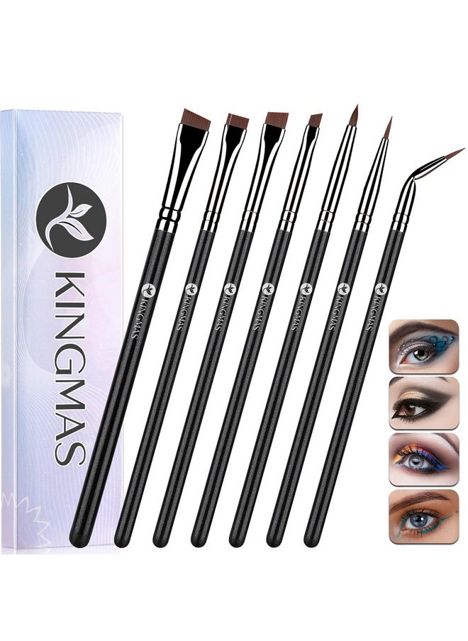 KINGMAS Angled Eyeliner Brush Set, 7Pcs Gel Eye Liner Makeup Brushes, Ultra Thin Liner Brush, Fine Point Eyeliner Brushes for Women Girls