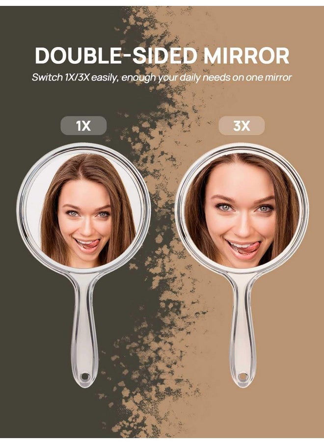 Hand Mirror, Double-Sided Handheld Mirror 1X/3X Magnifying Mirror With Handle, Pack Of 1 (Clear)