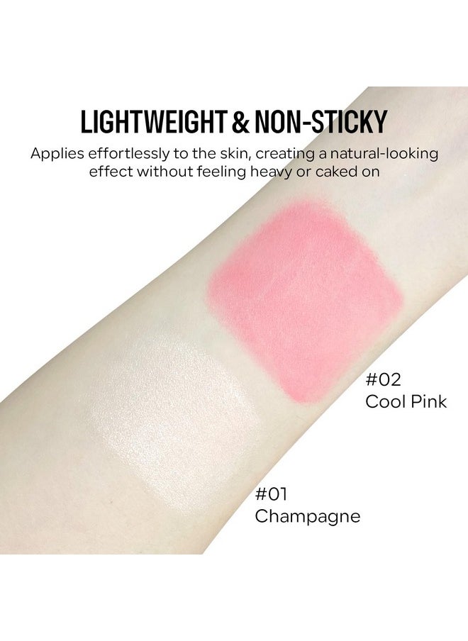 2 Colors Liquid Blush And Highlighter, Natural Matte Face Blush High Glossy Liquid Illuminator, Silky Lightweight Blendable, Cool Pink & Champagne