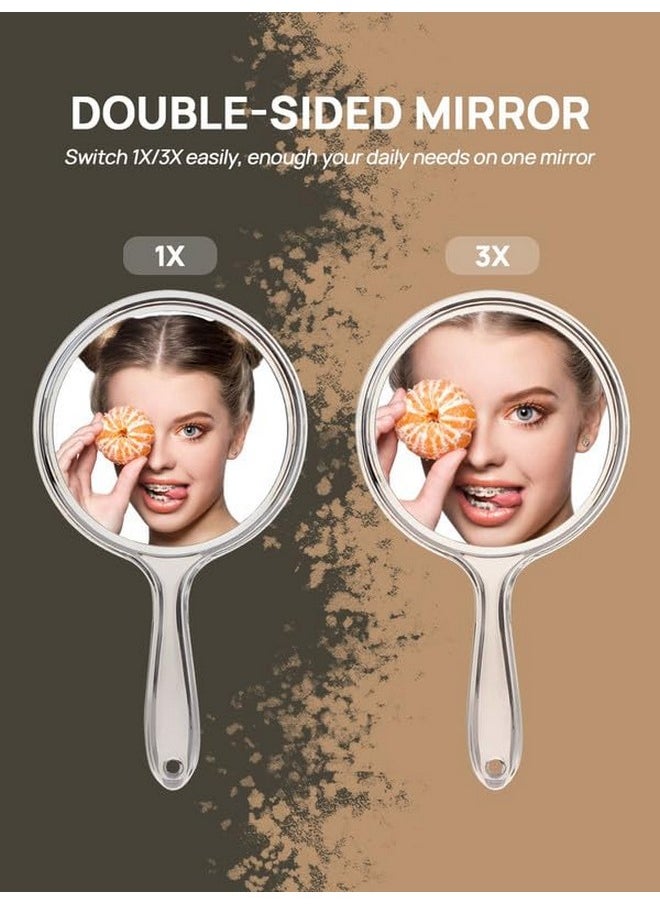 Hand Mirror, Double-Sided Handheld Mirror 1X/3X Magnifying Mirror With Handle, Set Of 2 (Clear)