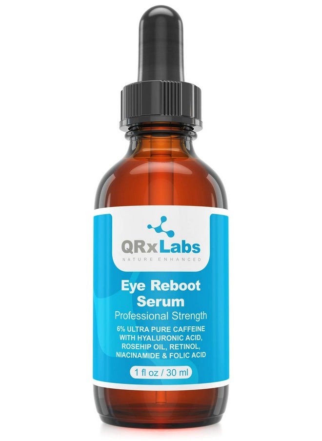 Eye Reboot Serum with 6% Caffeine, Hyaluronic Acid, Rosehip Oil, Retinol, Niacinamide & Folic Acid - Reduces Puffiness, Dark Circles, Crow Feet, Wrinkles and Fine Lines Around The Eyes - 1 oz / 30 ml