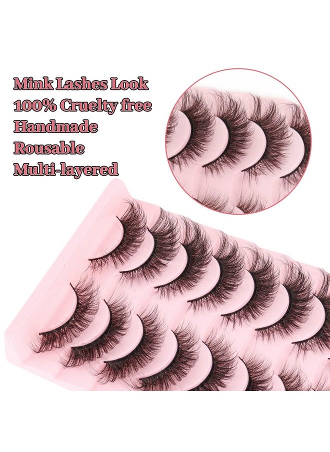 MilyBest Lashes False Eyelashes 10 Pairs Cat Eye Lashes Fluffy Wispy D Curl Volume Pestañas Postizas Bulk Strip Natural Look Lashes Sets Pack Faux Mink Eyelashes