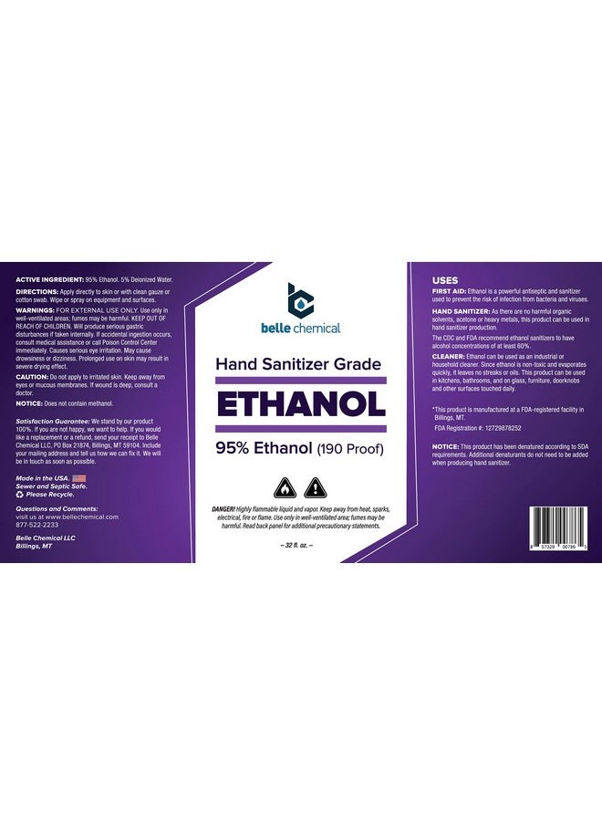 Medical Grade Ethanol - 95% Ethyl Alcohol - For Hand Sanitizer Production - No Fermentation Smell - Does Not Contain Methanol (Ethyl Alcohol - Medical Grade (Pack Of 4))