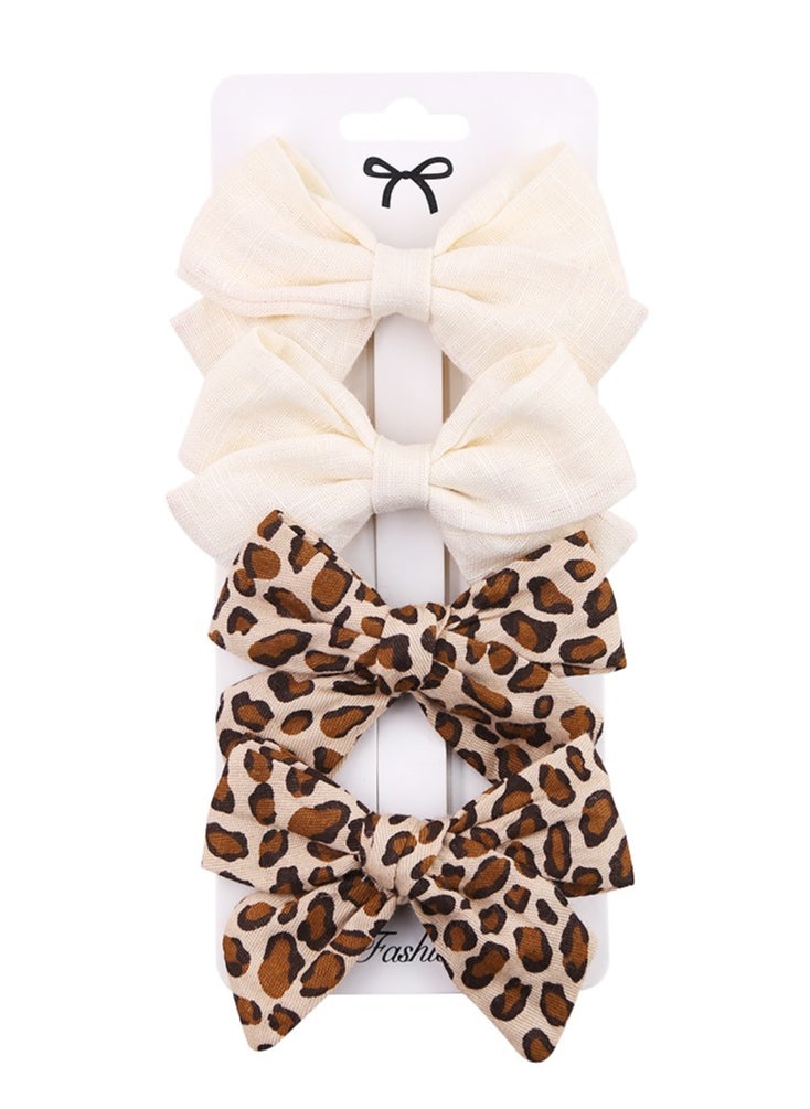 Rana Ribbon Bow Clip Set For Babies and Girls -  Cream & Brown