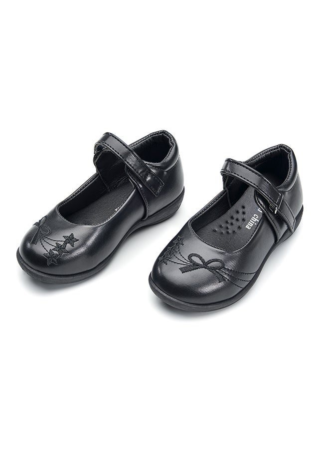 Elegant Black Mary Jane School Shoes with Decorative Stitching for Girls