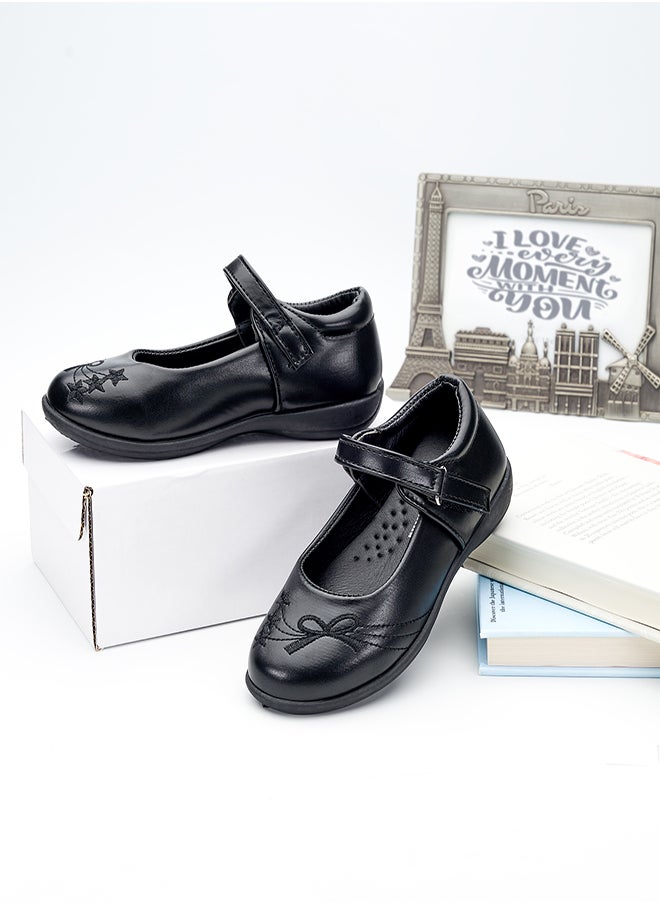 Elegant Black Mary Jane School Shoes with Decorative Stitching for Girls