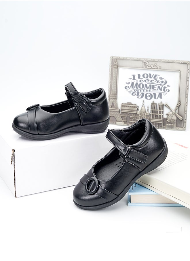 Stylish Black Mary Jane School Shoes with Hook and Loop Closure for Girls