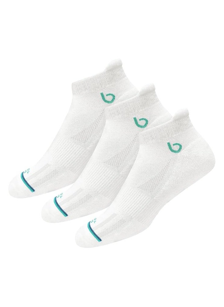 BAMBOS Unisex Eco Touch Athletic Ankle Bamboo Socks for Men & Women Running, Badminton & Gym, Pack of 3 (Size UK 7-11, White)