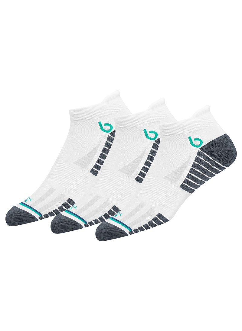 BAMBOS Unisex Eco Touch Athletic Ankle Bamboo Socks for Men & Women Running, Badminton & Gym, Pack of 3 (Size UK 7-11, White)