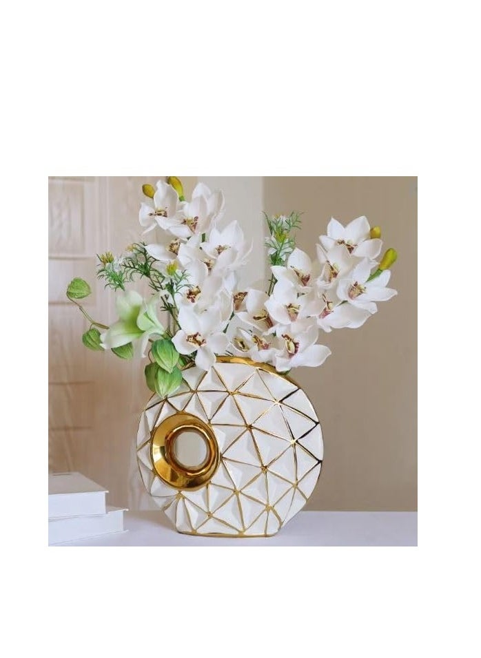 Decorhills Electroplated Gold Ceramic Ginger Jar Vases – Nordic Modern Rustic Tabletop Decoration for Wedding & Home Decor-AD-46
