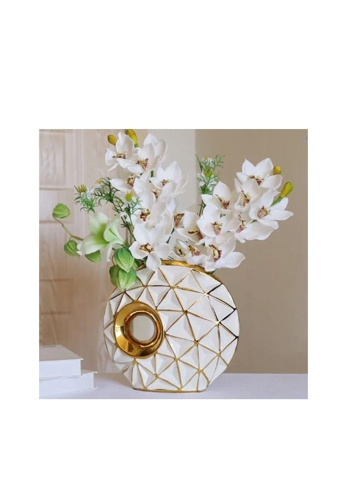 Decorhills Electroplated Gold Ceramic Ginger Jar Vases – Nordic Modern Rustic Tabletop Decoration for Wedding & Home Decor-AD-46