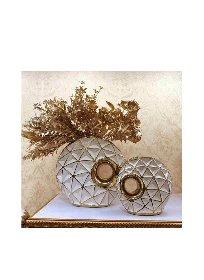 Decorhills Electroplated Gold Ceramic Ginger Jar Vases – Nordic Modern Rustic Tabletop Decoration for Wedding & Home Decor-AD-46