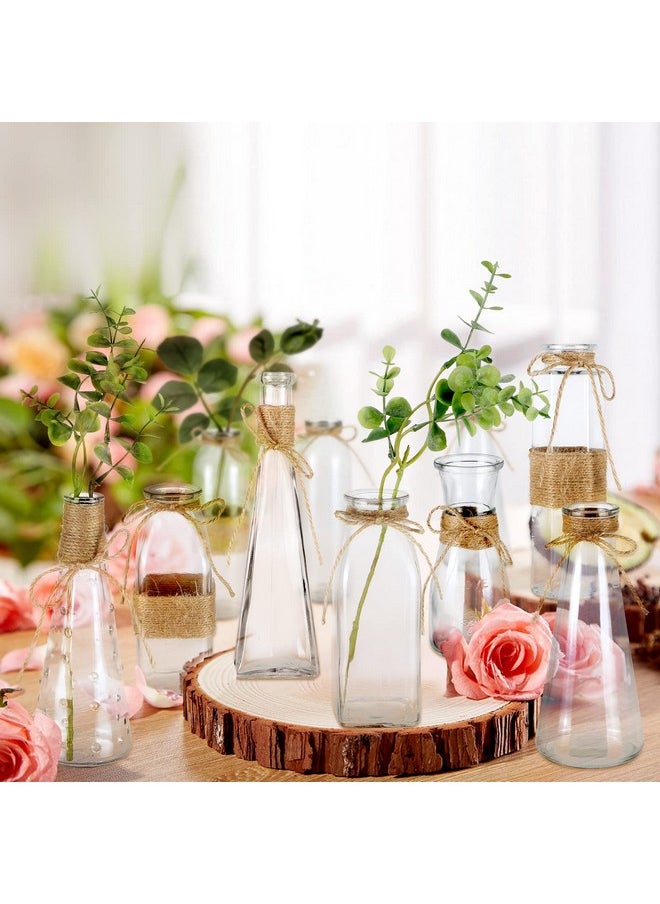 Glass Bud Vase, Decorative Glass Bottle With Rope Net, Different Shapes For Wedding Centerpiece, Party, Home Decor, Set Of 10