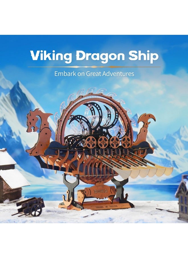 3D Wooden Puzzle For Adults, 3-Hour Build, Viking Dragon Ship With Led Lights, Model Kits For Adults To Build, Ideal Gift For Boys And Men