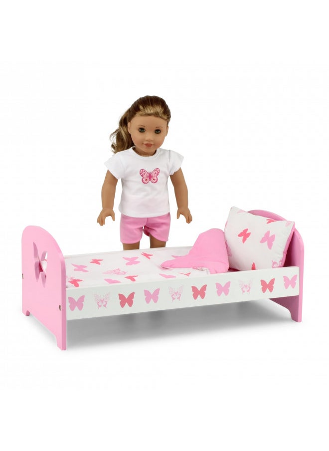 Emily Rose 18-inch Doll Pink Toy Bed & Matching Doll PJs! - Butterfly | 18