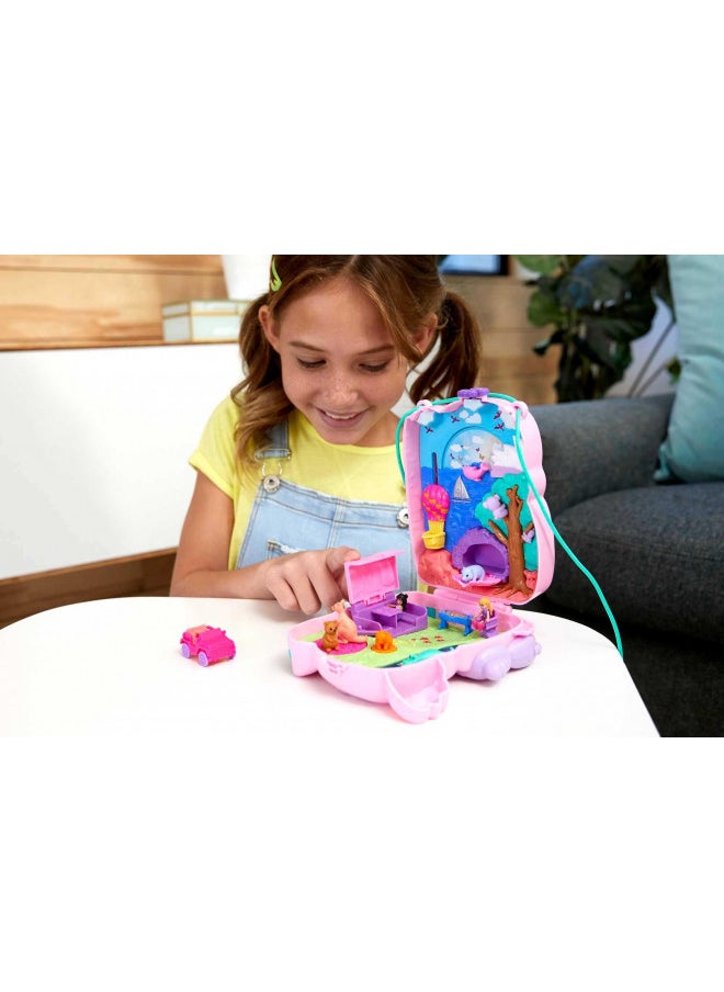 Polly Pocket Dolls & Accessories, 2-In-1 Travel Toy, Koala Purse Playset with 2 Micro Dolls, 1 Toy Car and 5 Animals